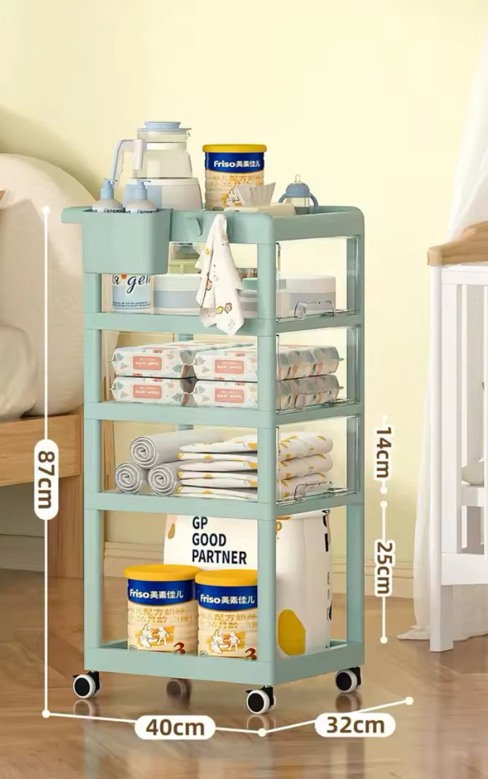 4 Layer Movable Living Room Trolley, Multi Purpose Storage Cart with Wheels, Portable Mobile Display Shelf 4 Layer Movable Living Room Trolley, Multi Purpose Storage Cart with Wheels, Portable Mobile Display Shelf